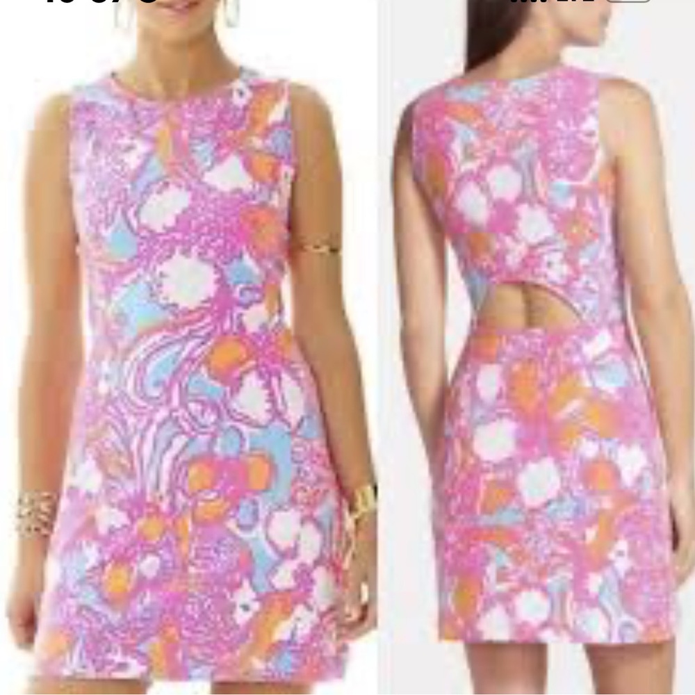 Lilly Pulitzer Feeling Tanked Colorful Tropical Cut-Out Shift Dress M
